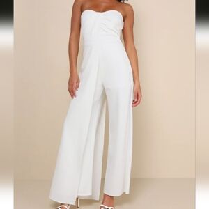 White Pleated Strapless Overlay Jumpsuit NWT